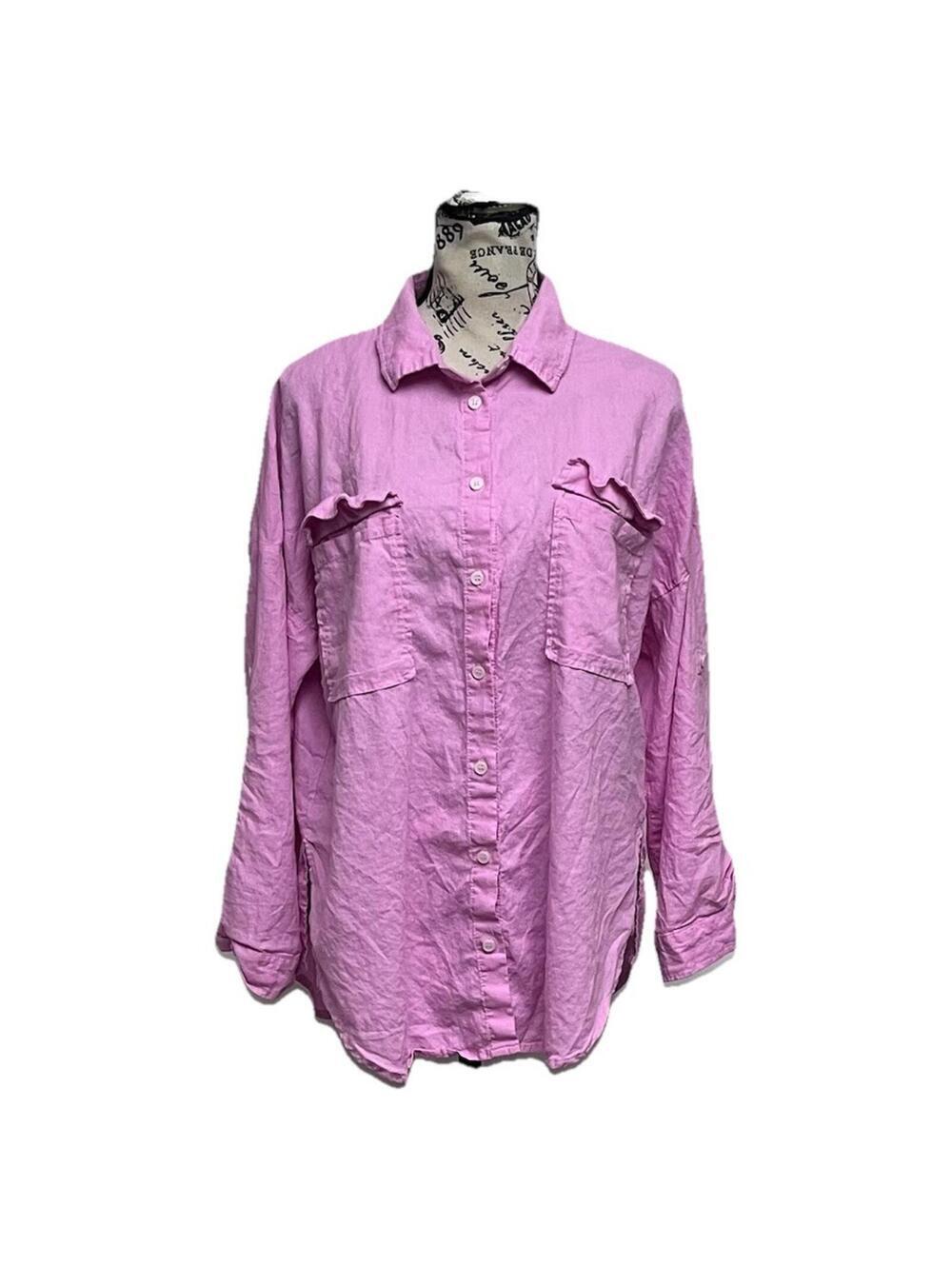 Love Tree Pink Linen Tunic Blouse Medium Button Up Lightweight Boho Coastal Top - Picture 2 of 10